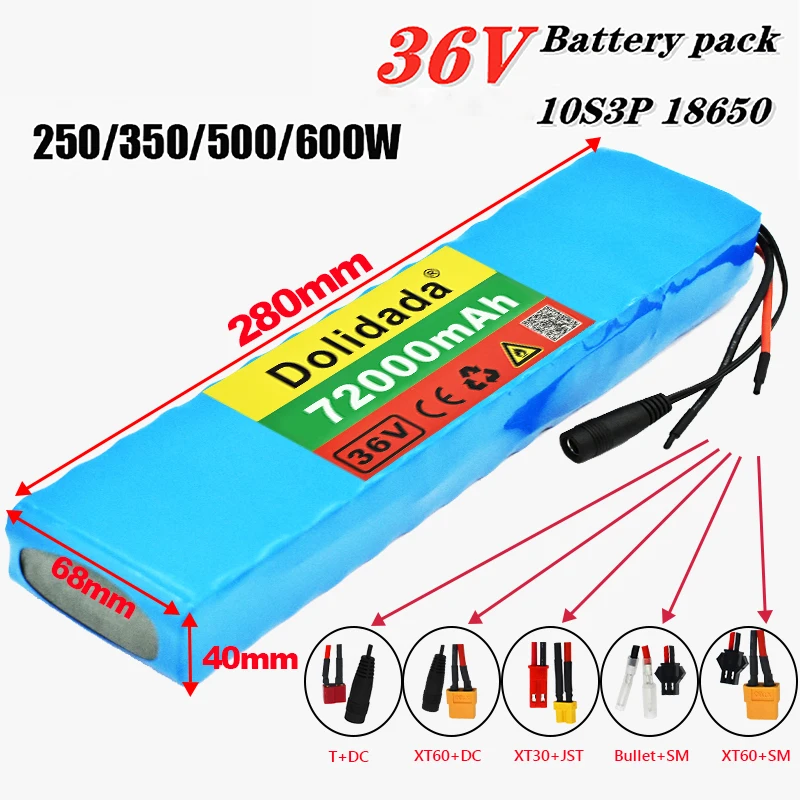 10S3P 36V 72Ah Battery ebike battery pack 18650 Li-Ion Batteries 350W 500W For High Power electric scooter Motorcycle Scooter
10S3P 36V 72Ah Battery ebike battery pack 18650 Li-Ion Batteries 350W 500W For High Power electric scooter Motorcycle Scooter