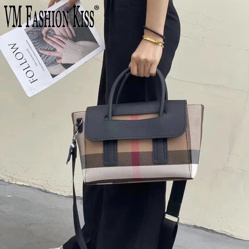 VM FASHION KISS Genuine Leather+Canvas Handbag Striped Plaid Shoulder Bags Handbags Women Famous Brands Leisure Messenger Bag
VM FASHION KISS Genuine Leather+Canvas Handbag Striped Plaid Shoulder Bags Handbags Women Famous Brands Leisure Messenger Bag