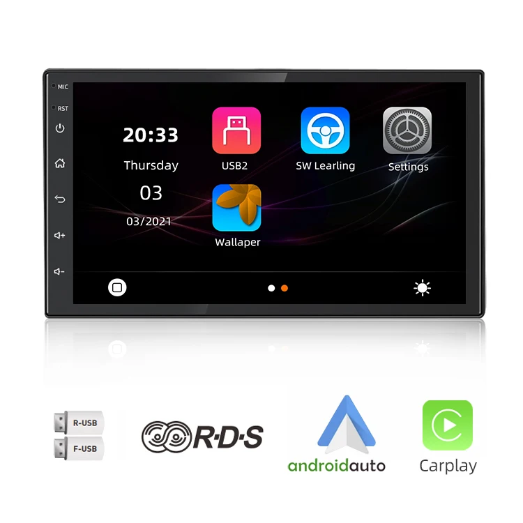 

2 Din For IOS Carplay Car Radio 7" Touch Screen HD MP5 Bluetooth Video Player USB Aux Stereo Audio Android Auto 2DIN AM FM