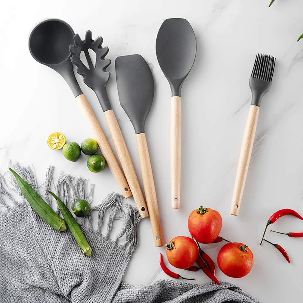 Silicone Kitchenware Cooking Utensils Set Non-stick Cookware Spatula Shovel Egg Beaters Wooden Handle Kitchen Tools
Silicone Kitchenware Cooking Utensils Set Non-stick Cookware Spatula Shovel Egg Beaters Wooden Handle Kitchen Tools