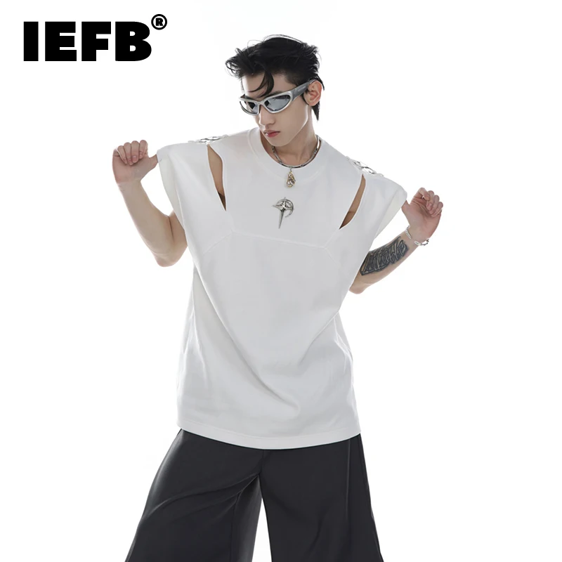 IEFB Niche Design Men's Vest New Fashion Threedimensional Metal Design Split Snap Sleeveless T-shirt Loose Solid Color Top A7880
IEFB Niche Design Men's Vest New Fashion Threedimensional Metal Design Split Snap Sleeveless T-shirt Loose Solid Color Top A7880