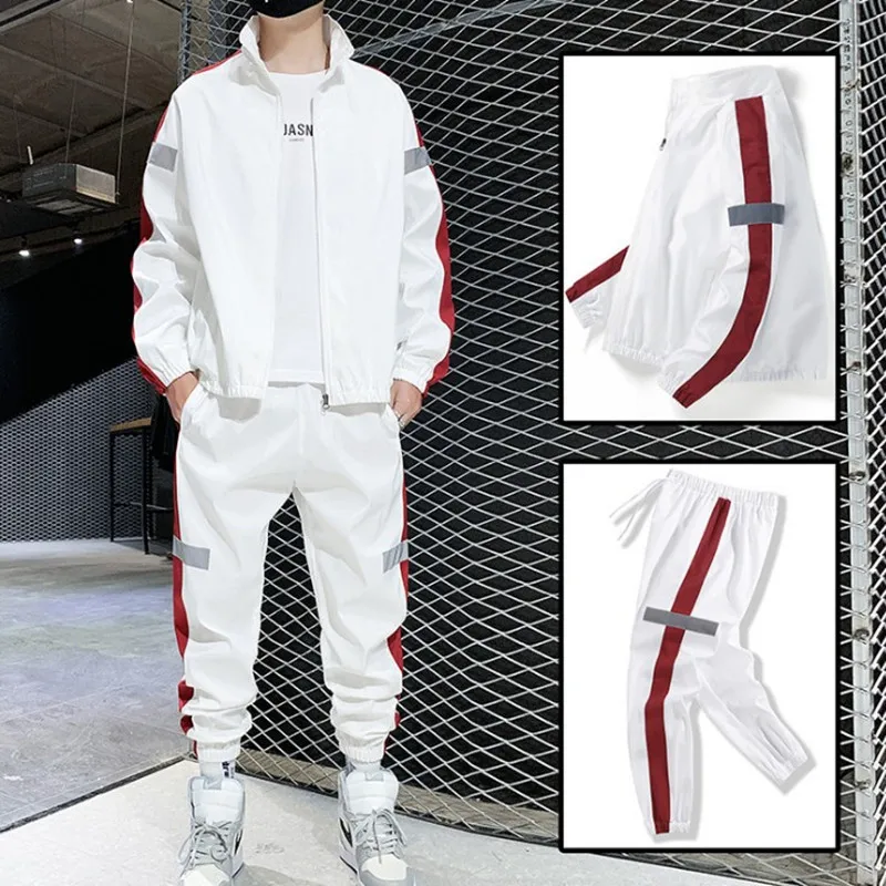 

2023 New Hip-hop Suit Male Set Track Suits Sweatsuit Man Tracksuit Mens Sets Pant Zipper Pockets Outwear 2PC Jacket+Pants Sets