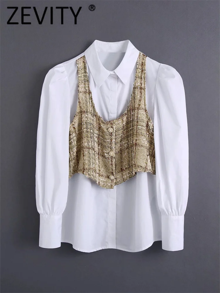 Zevity 2022 Women Vintage Plaid Tweed Vest Patchwork White Poplin Blouse Office Lady Business Shirt Chic Blusas Tops LS3015
Zevity 2022 Women Vintage Plaid Tweed Vest Patchwork White Poplin Blouse Office Lady Business Shirt Chic Blusas Tops LS3015