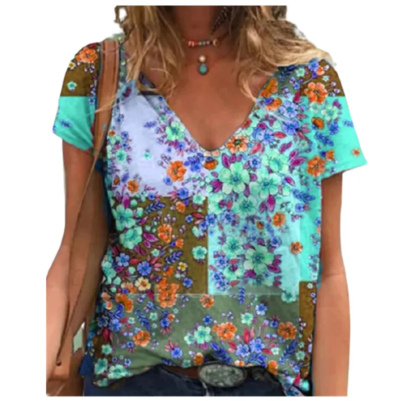 SNAKE YX 2022 Summer New Fashion Watercolor Painting Floral Print V-neck Comfortable T-shirt Women
SNAKE YX 2022 Summer New Fashion Watercolor Painting Floral Print V-neck Comfortable T-shirt Women