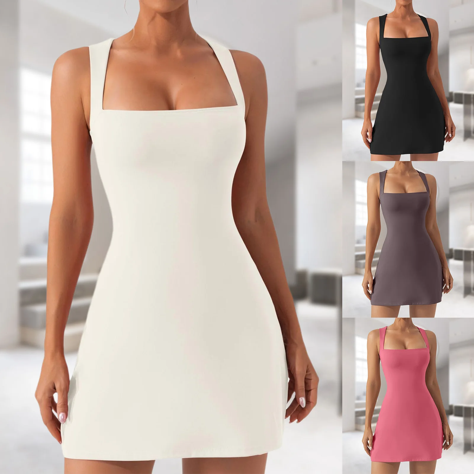 Ladies Sling Mini Dress Solid Color Elegant Short Dresses Sexy Elegant Square Neck Sundress Slim Fit Sleeveless Vacation Outfit
Ladies Sling Mini Dress Solid Color Elegant Short Dresses Sexy Elegant Square Neck Sundress Slim Fit Sleeveless Vacation Outfit
