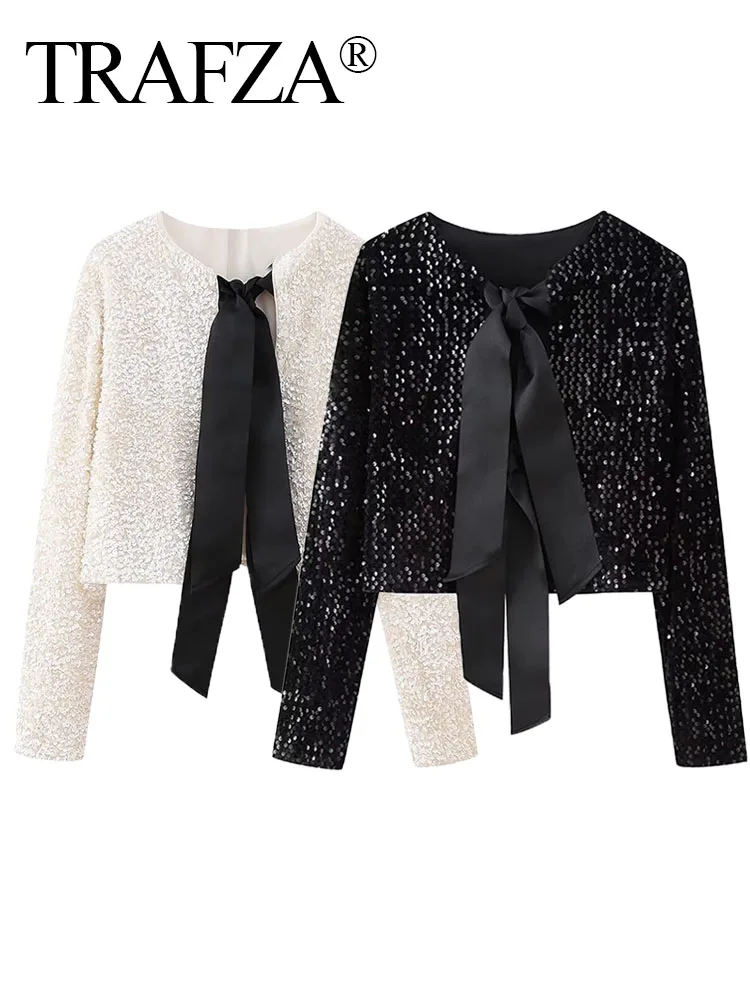 TRAFZA Female Fashion High Street Blouses Autumn Chic Tops Woman Trendy Solid O-Neck Long Sleeves Sequins Bow Tie Decorate
TRAFZA Female Fashion High Street Blouses Autumn Chic Tops Woman Trendy Solid O-Neck Long Sleeves Sequins Bow Tie Decorate