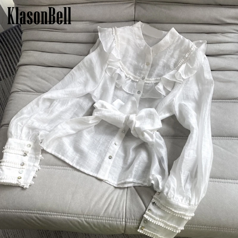 5.10 KlasonBell With Belt White Shirt Women Temperament Sweet Long Sleeve Ruffle Blouse
5.10 KlasonBell With Belt White Shirt Women Temperament Sweet Long Sleeve Ruffle Blouse