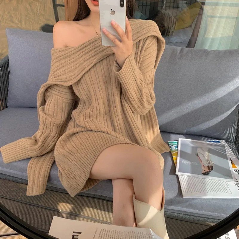 2022 New Spring Fashion Long Sleeve Knit Dress Off Shoulder Sexy Slash Neck Slim Mini Dress White Khaki Bottoming Sweater Dress
2022 New Spring Fashion Long Sleeve Knit Dress Off Shoulder Sexy Slash Neck Slim Mini Dress White Khaki Bottoming Sweater Dress