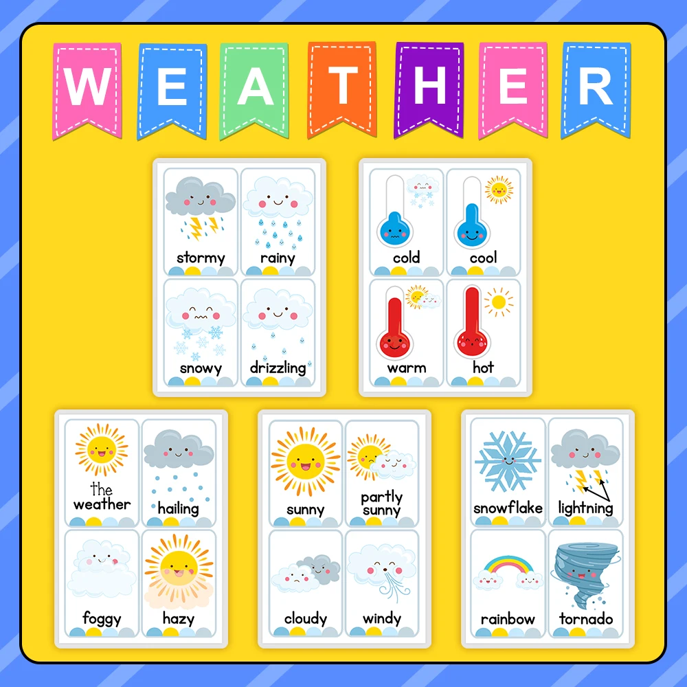 5Pcs Learning English Words Poster Flashcards Weather Temperature Description Classroom Organization School Educational Decor
5Pcs Learning English Words Poster Flashcards Weather Temperature Description Classroom Organization School Educational Decor