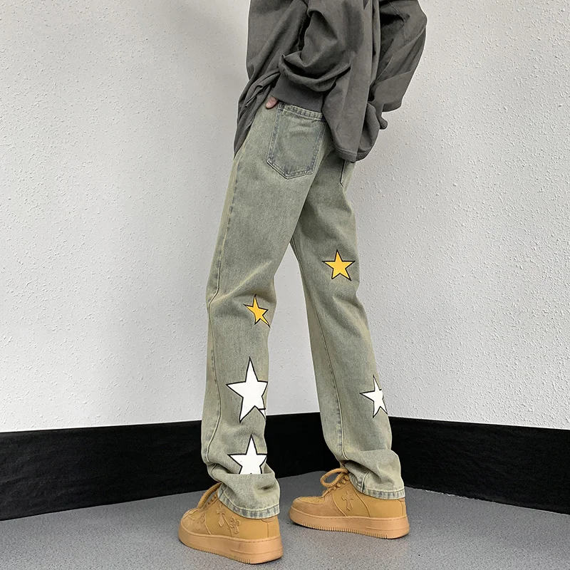 Джинсы мужские винтажные с эффектом потертости, свободные брюки из денима, повседневные уличные штаны в стиле High Street с принтом звезд, Y2k
Джинсы мужские винтажные с эффектом потертости, свободные брюки из денима, повседневные уличные штаны в стиле High Street с принтом звезд, Y2k