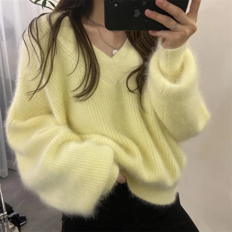 Korean Autumn Winter Soft Warm Mink Cashmere Pullover Jumper Fashion Women Yellow Lantern Sleeve Thick Loose Sweater New G031
Korean Autumn Winter Soft Warm Mink Cashmere Pullover Jumper Fashion Women Yellow Lantern Sleeve Thick Loose Sweater New G031