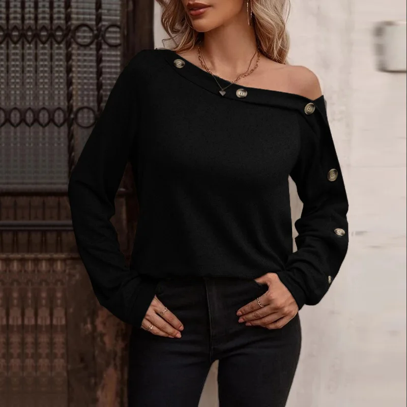 Women's Tops Autumn and Winter New Fashion Button Strapless Long-sleeved Tops Solid Color Casual Shirt Female
Women's Tops Autumn and Winter New Fashion Button Strapless Long-sleeved Tops Solid Color Casual Shirt Female