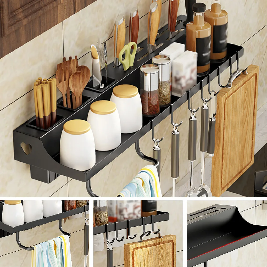 Wall Mounted Seasoning Storage Rack Organizer Spice Shelf Utensil Hanger 8 Hooks Screws Holder Bracket for Accessory
Wall Mounted Seasoning Storage Rack Organizer Spice Shelf Utensil Hanger 8 Hooks Screws Holder Bracket for Accessory