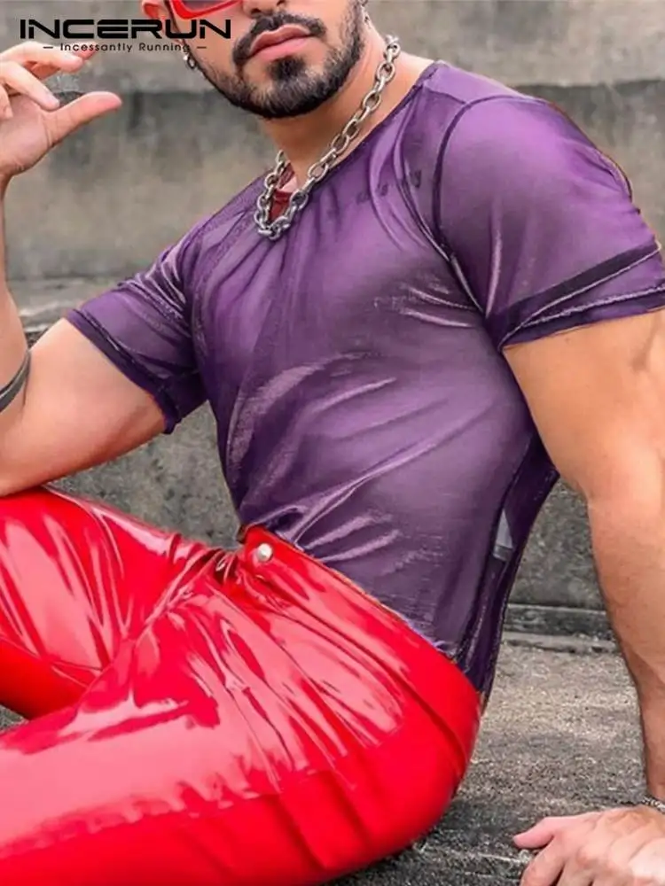 Fashionable Men CasuaI T-Shirt Streetwear See-through Two-tone Flash Party Nightclub Shiny Short-sleeved Tops S-5XL 2021 INCERUN
Fashionable Men CasuaI T-Shirt Streetwear See-through Two-tone Flash Party Nightclub Shiny Short-sleeved Tops S-5XL 2021 INCERUN