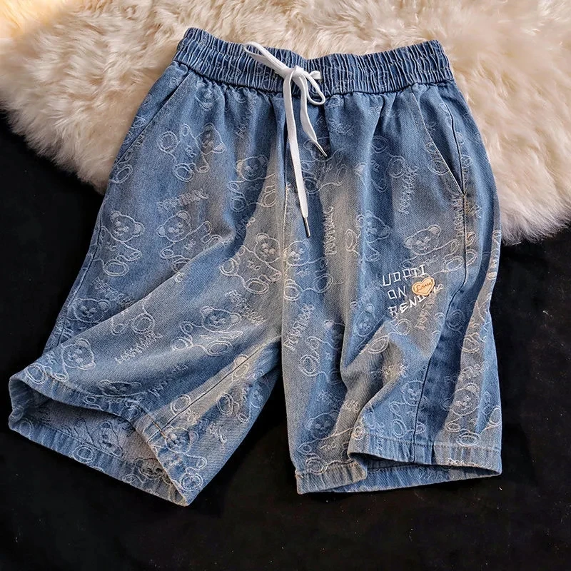 Summer Denim Shorts Ins Streetwear Hip Hop Vintage Harajuku Bear Print Cropped Pants Men Women Casual Loose Elastic Waist Shorts
Summer Denim Shorts Ins Streetwear Hip Hop Vintage Harajuku Bear Print Cropped Pants Men Women Casual Loose Elastic Waist Shorts