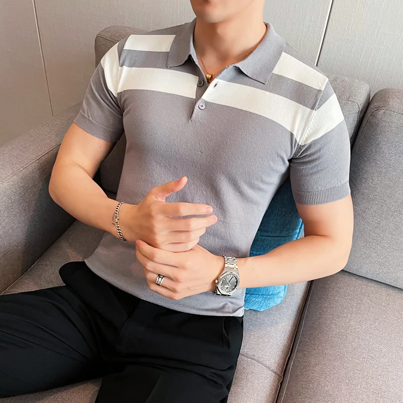 2023 Fashion Business Male Turn-Down Shirts Summer Striped Slim Tops Pullover Men Casual Button Design Short Sleeve Polo Shirts
2023 Fashion Business Male Turn-Down Shirts Summer Striped Slim Tops Pullover Men Casual Button Design Short Sleeve Polo Shirts