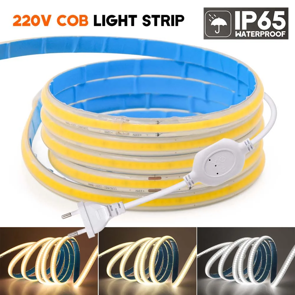

COB Strip 220V IP65 Waterproof 288Leds/M 3000K 4000K 6000K High Bright Home Garden Decor Lamp Flexible Ribbon Rope FOB LED Light