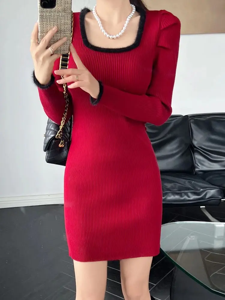 

Woman Dress Colorblock Knitted Short Clothes Extreme Mini Dresses for Women Bodycon Sexy Daring Korean Style Y2k Luxury Crochet