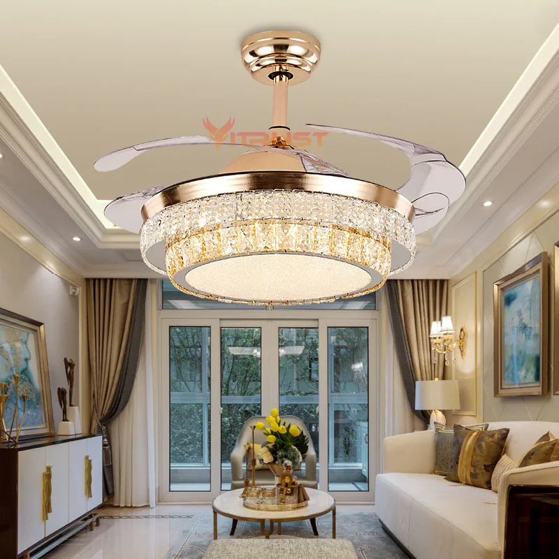 Modern Folding Ceiling Fan Chrome Gold Crystal Lamp with fan Invisible Remote Control Dining Room Living Bedroom Kitchen
Modern Folding Ceiling Fan Chrome Gold Crystal Lamp with fan Invisible Remote Control Dining Room Living Bedroom Kitchen