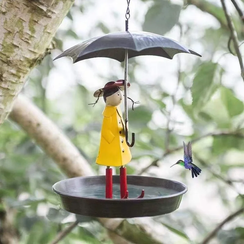 Hanging Wild Bird Feeder Metal Hanging Chain Girl And Umbrella Statue For Outdoor Flying Animal Automatic Food Dispenser Tool
Hanging Wild Bird Feeder Metal Hanging Chain Girl And Umbrella Statue For Outdoor Flying Animal Automatic Food Dispenser Tool