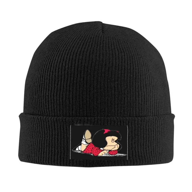 

Cute Mafalda Bonnet Hats Hip Hop Knitting Hat For Women Men Warm Winter Argentine Cartoon Quino Comic Skullies Beanies Caps