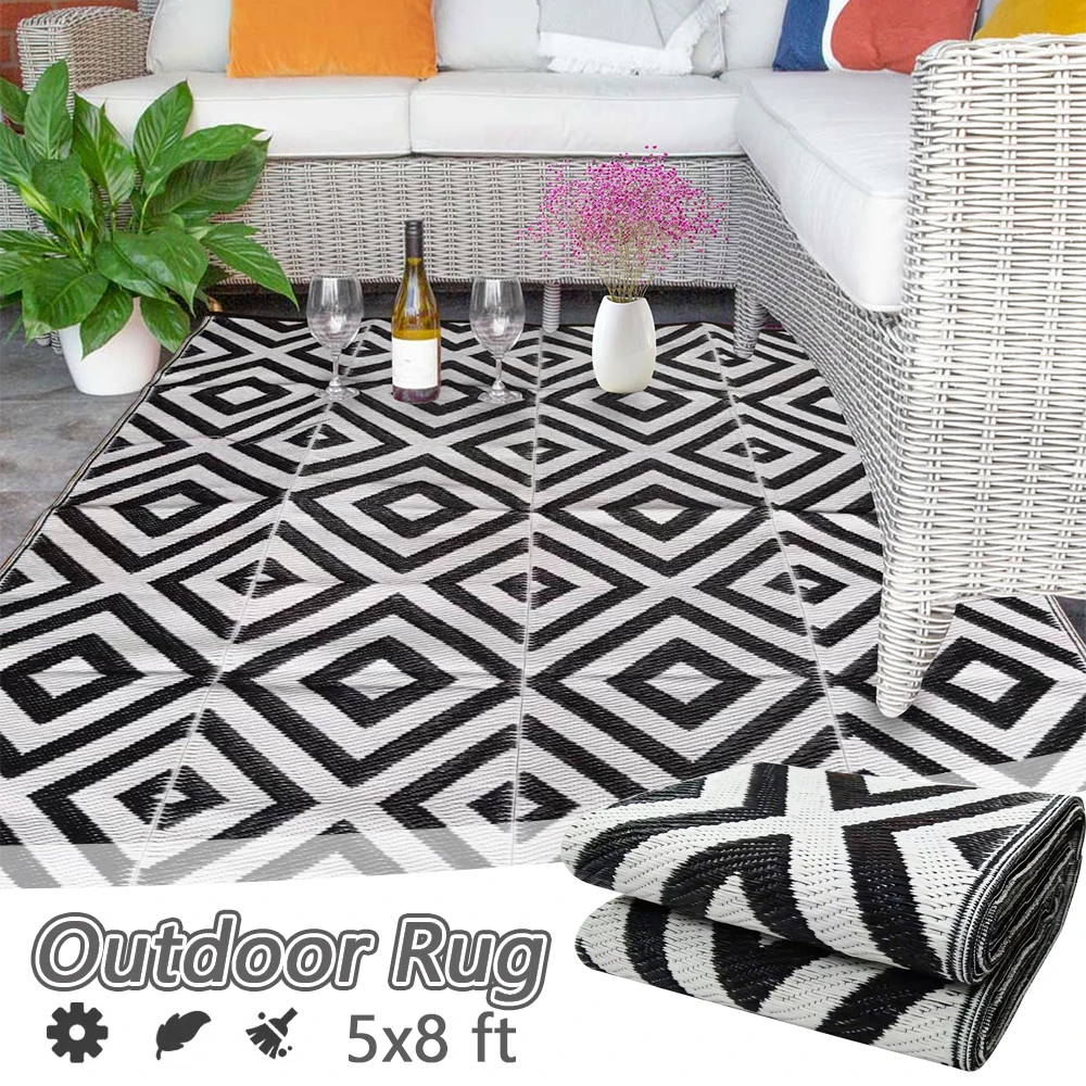 Outdoor Patio Rug Portable Comfortable PP Woven Black White Check Camping Picnic Mat 152x244cm Reversible Easy Clean Carpet
Outdoor Patio Rug Portable Comfortable PP Woven Black White Check Camping Picnic Mat 152x244cm Reversible Easy Clean Carpet