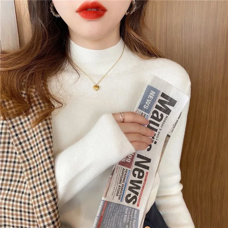 Fashion Half Turtleneck Pullover Sweater Elegant Long Sleeve Basic Knitted Tops Autumn Winter Jumper Women Clothes Sueter
Fashion Half Turtleneck Pullover Sweater Elegant Long Sleeve Basic Knitted Tops Autumn Winter Jumper Women Clothes Sueter