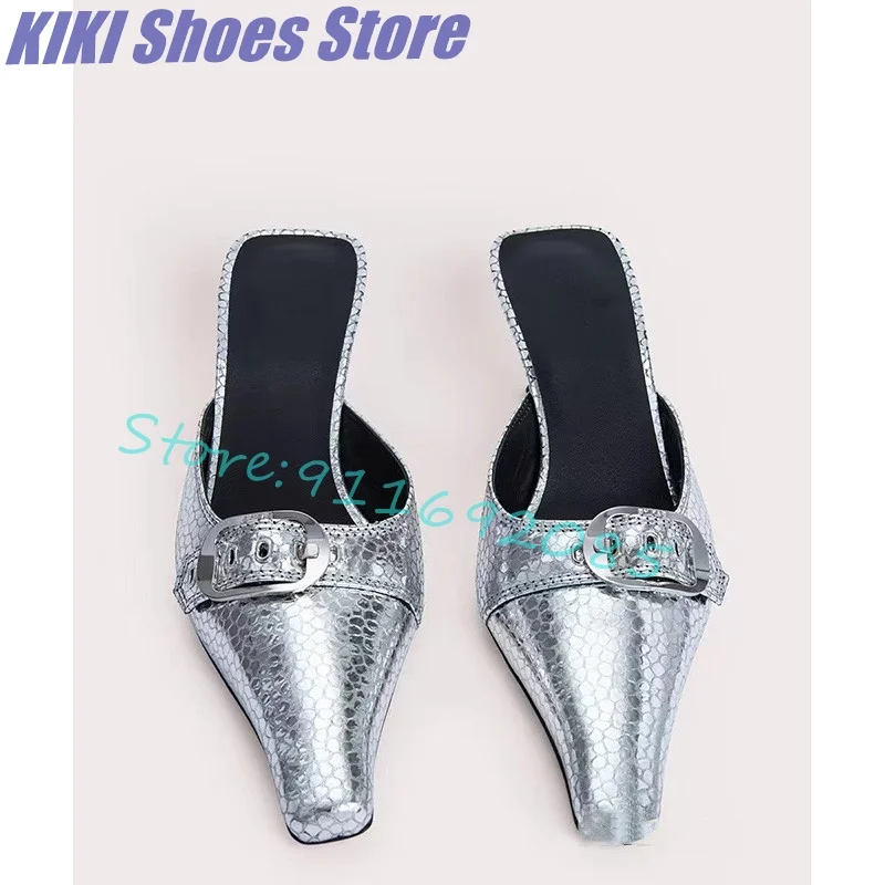 New square toe metal buckle stiletto heel bag metal fabric large size fashion catwalk slippers woman silver high heels
New square toe metal buckle stiletto heel bag metal fabric large size fashion catwalk slippers woman silver high heels