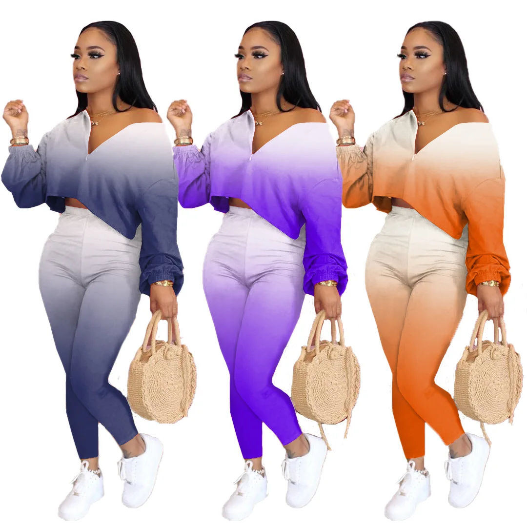 Fashion Casual Two Piece Set Tracksuits Women Gradient Color Long Sleeved Loose Cropped Top and Pants Women Two Piece Outfits
Fashion Casual Two Piece Set Tracksuits Women Gradient Color Long Sleeved Loose Cropped Top and Pants Women Two Piece Outfits