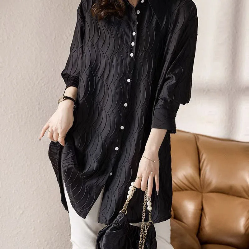 Spring Autumn Fashion Three-dimensional Decoration All-match Long Sleeve Blouse Loose Casual Polo-Neck Solid Color Midi Shirt
Spring Autumn Fashion Three-dimensional Decoration All-match Long Sleeve Blouse Loose Casual Polo-Neck Solid Color Midi Shirt