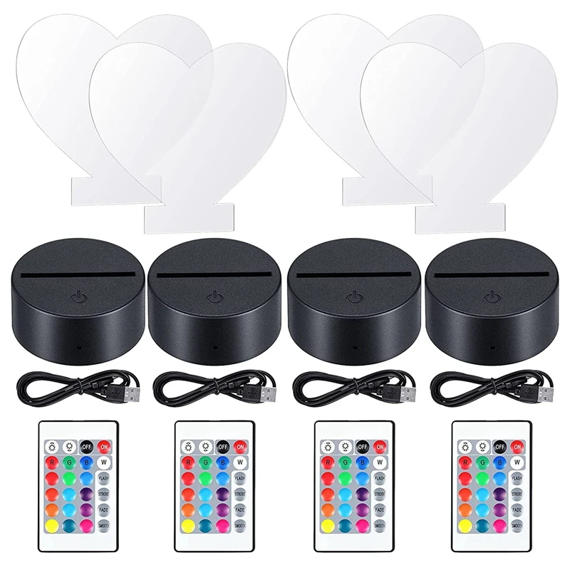 4 Pieces 3D Night LED Light Lamp Base with 4 Pieces Clear Acrylic Sheets 4 Pieces Remote Controls
4 Pieces 3D Night LED Light Lamp Base with 4 Pieces Clear Acrylic Sheets 4 Pieces Remote Controls
