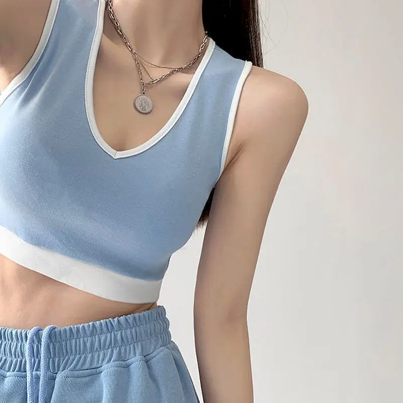 Sports vest v-neck sleeveless bottom women tank sling short crop top hot girl contrast color summer streetwear female camis bra
Sports vest v-neck sleeveless bottom women tank sling short crop top hot girl contrast color summer streetwear female camis bra