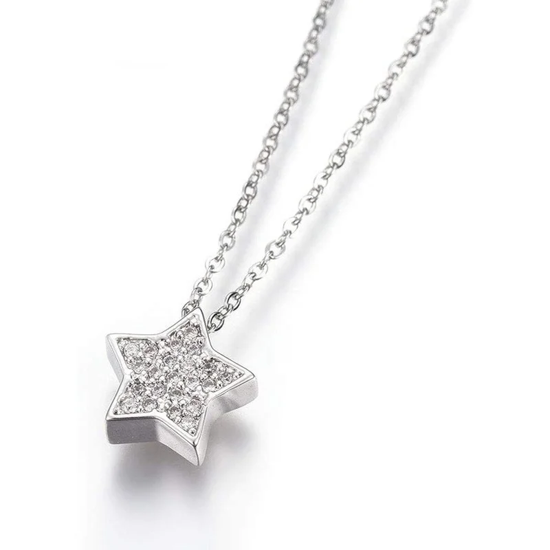 5pcs 17.7in (45.2cm) Dainty Star Stainless Steel Pendant Necklaces with Cubic Zirconia Smooth Dangle Silver Tone Necklaces Chain
5pcs 17.7in (45.2cm) Dainty Star Stainless Steel Pendant Necklaces with Cubic Zirconia Smooth Dangle Silver Tone Necklaces Chain