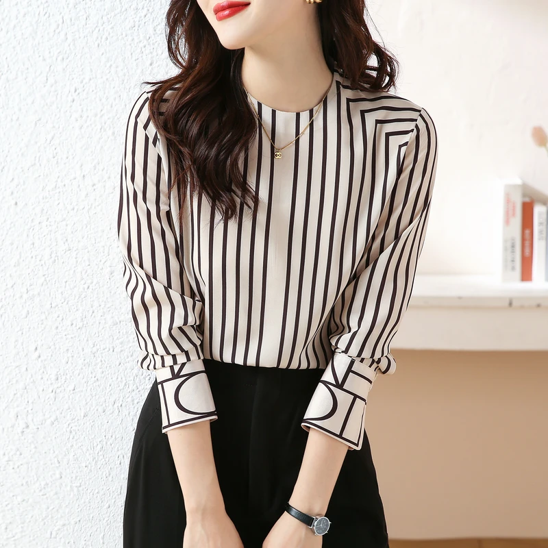 Sandro Rivers Shirts Retro Striped Shirt Women's New Long-Sleeved Crewneck Fashion Temperament Slimming Top Women Blouse
Sandro Rivers Shirts Retro Striped Shirt Women's New Long-Sleeved Crewneck Fashion Temperament Slimming Top Women Blouse
