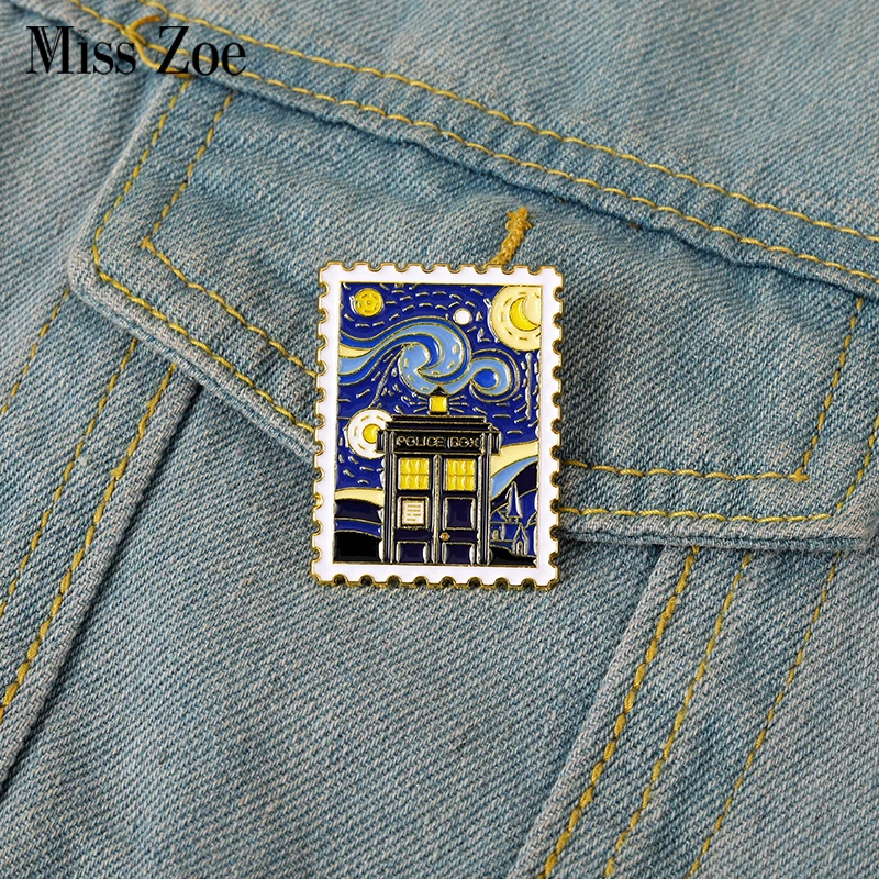 

Starry Night Stamp Enamel Pins Custom Van Gogh Art Brooches Lapel Badges Oil Painting Jewelry Gift for Kids Friends