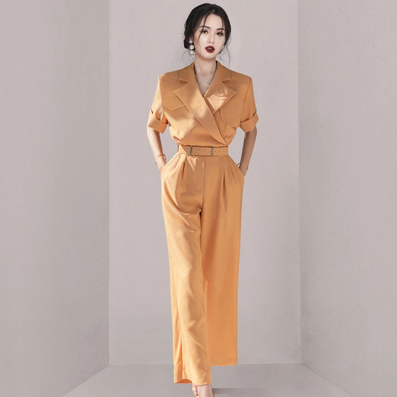 High Quality 2022 Summer Elegant Office OL Style Rompers Women Notched Color Short Sleeve Slim Belt Wide Leg Jumpsuit
High Quality 2022 Summer Elegant Office OL Style Rompers Women Notched Color Short Sleeve Slim Belt Wide Leg Jumpsuit