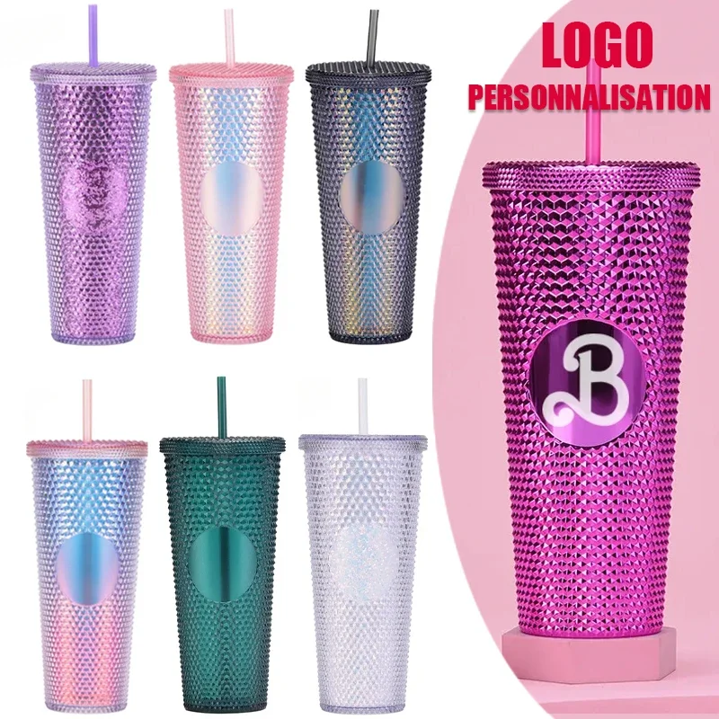 

Barbi Diamond Durian Cup Studded Tumbler with Straw Portable Bling Bling Drinking Water Bottle Christmas Gifts 710ml 24oz