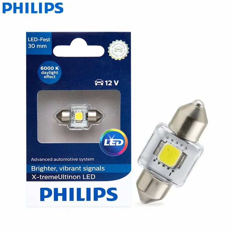 Лампа Philips светодиодный Festoon C5W 30 мм X-treme Ultinon 6000K, Ярко-белая, интерьерная, для приборной панели, 129416000KX1 
Лампа Philips светодиодный Festoon C5W 30 мм X-treme Ultinon 6000K, Ярко-белая, интерьерная, для приборной панели, 129416000KX1