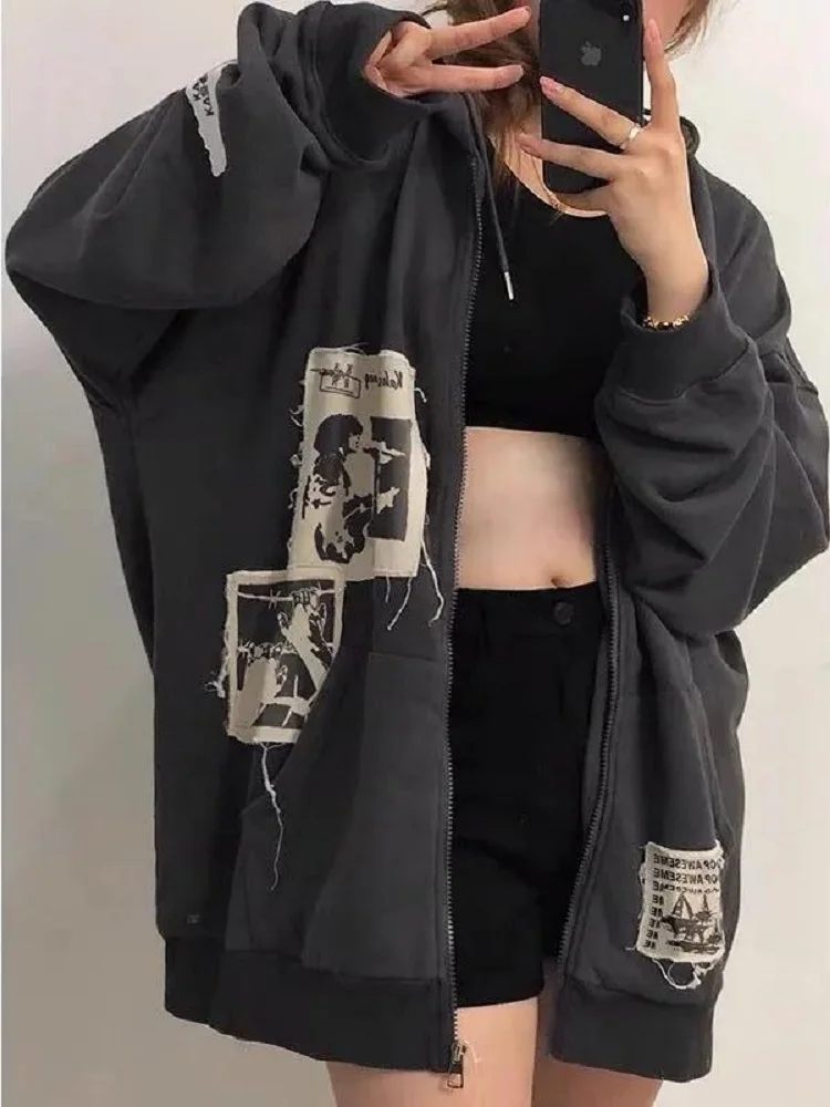 QWEEK Gothic Gray Zip Up Hoodie Women Y2K Harajuku Grunge Streetwear Hooded Sweatshirts Dark Graphic 90s Vintage Oversized Top
QWEEK Gothic Gray Zip Up Hoodie Women Y2K Harajuku Grunge Streetwear Hooded Sweatshirts Dark Graphic 90s Vintage Oversized Top
