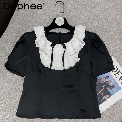 2022 Summer New Style Sweet Lace Ruffled Collar Short Puff Sleeve Slim Fit Chiffon Blouses for Women Top
2022 Summer New Style Sweet Lace Ruffled Collar Short Puff Sleeve Slim Fit Chiffon Blouses for Women Top