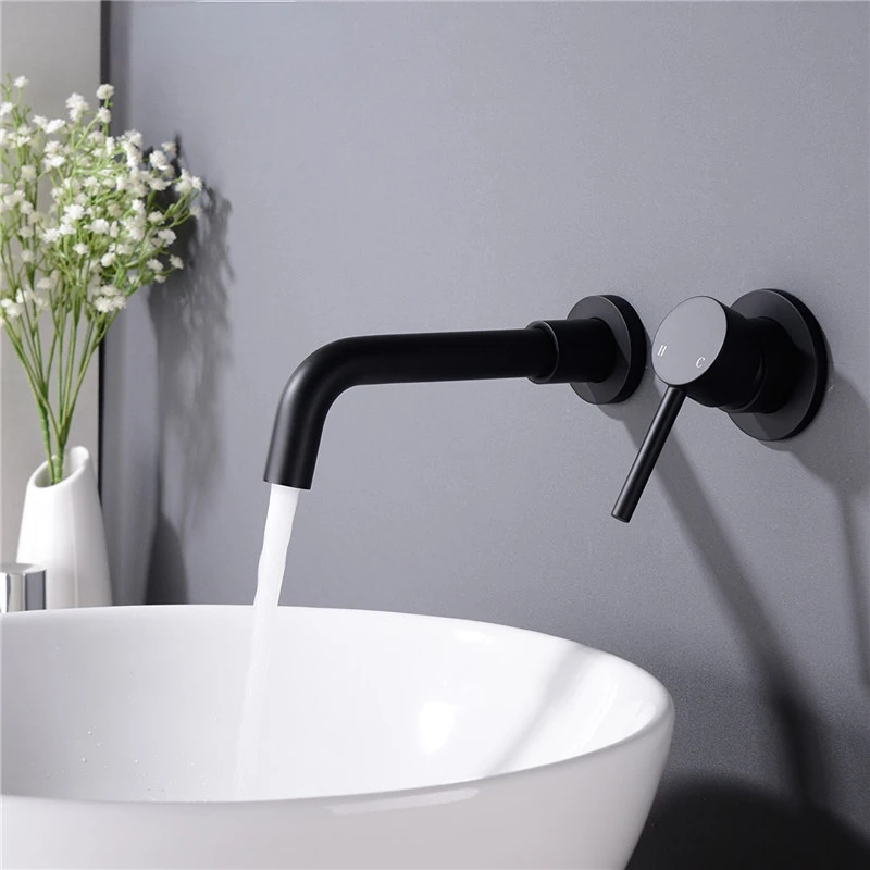 

Matt Black Brass Faucet Wall Mount Washbasin Taps Single Lever Bathroom Sink Faucets Hot and Cold Water Mixer Brushed Gold Tap