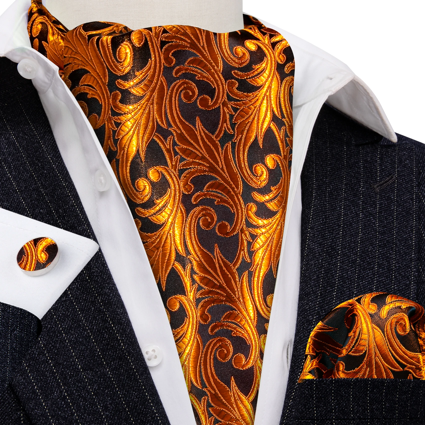 

Dark Gold Paisley Cravat Ascoat Tie For Men Handkerchief Cufflinks Set Retro Paisley Silk Woven Wedding Gifts Barry.Wang SA-0106