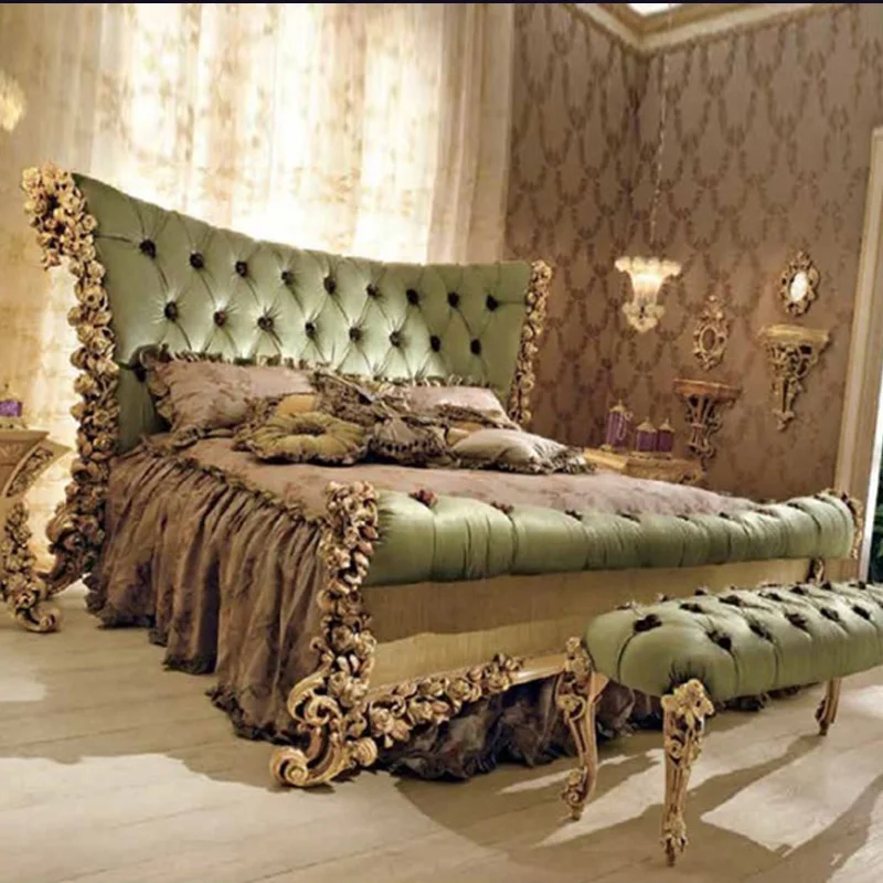 

Пользовательская Европейская полноразмерная двухспальная кровать из цельной древесины, французская вилла, кровать принцессы, розовая Свадебная кровать из ткани