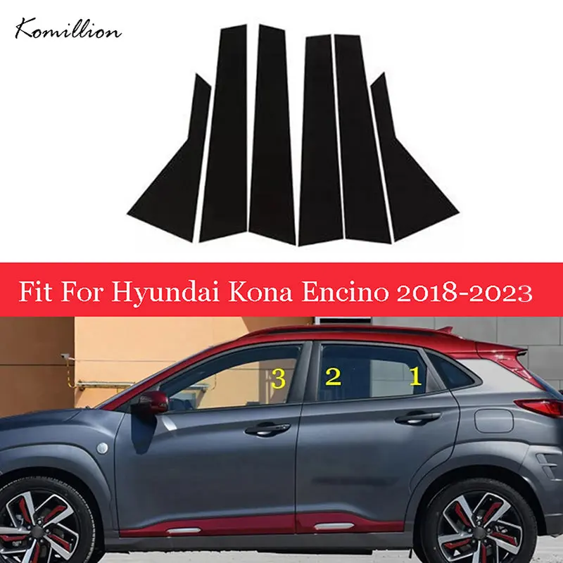 

6Pcs Car Window Pillar Posts Door Trims Cover Glossy Black Stickers for Hyundai Kona/Kauai/Encino 2018-2023/i20 2021-2023