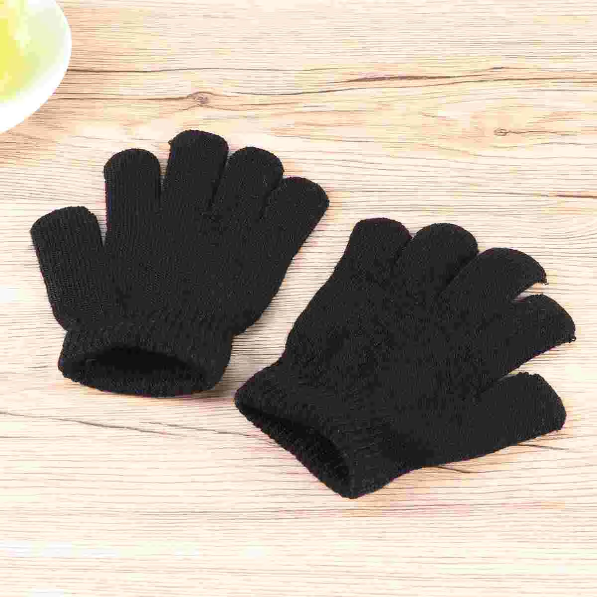 

12Pair New Fashion Kids Thick Knitted Gloves Warm Winter Gloves Children Stretch Mittens Boy Girl Hand Accessories(Black)