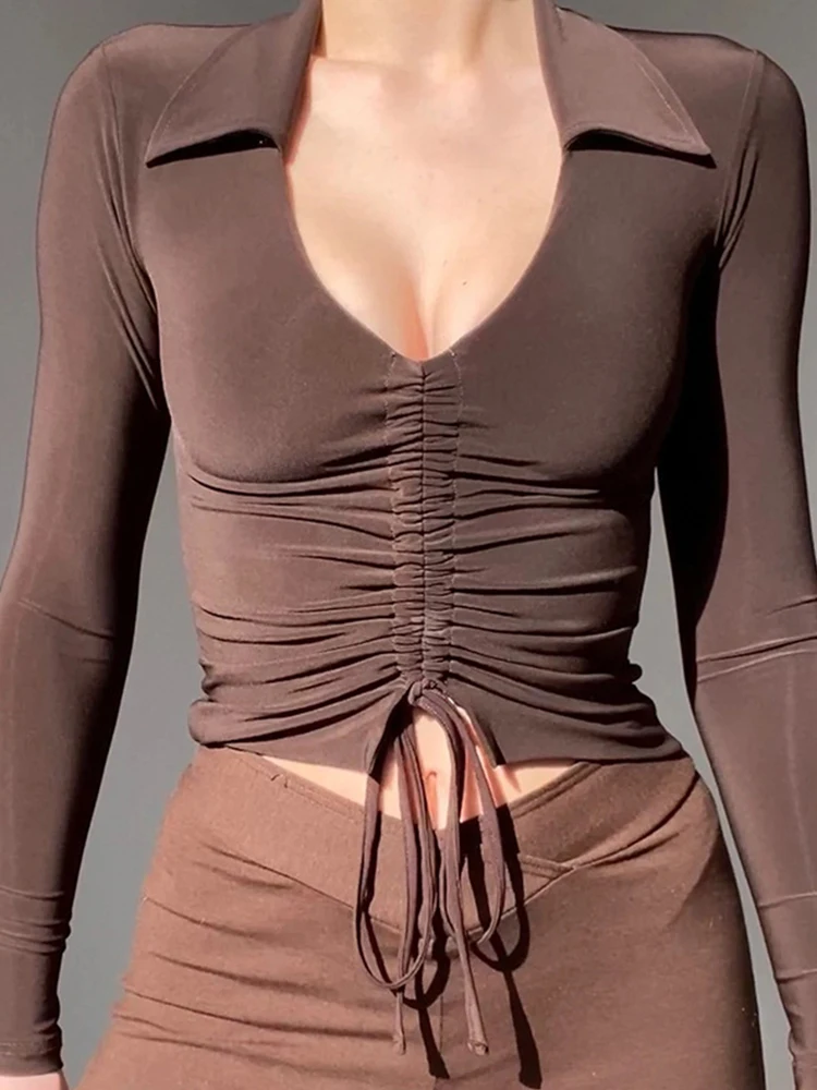 CHRLEISURE Solid Color Crop Top Pleated U-Neck Sexy Slim Bottoming Shirt Long-Sleeved Office Lady Top Women Tee Shirt
CHRLEISURE Solid Color Crop Top Pleated U-Neck Sexy Slim Bottoming Shirt Long-Sleeved Office Lady Top Women Tee Shirt