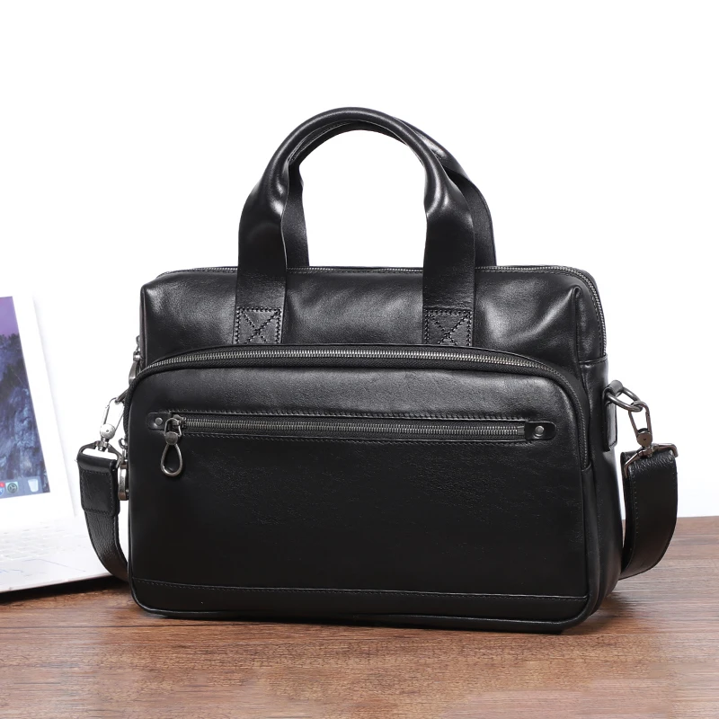 

Простой мужской портфель, деловая сумка, черные Наплечные сумки из натуральной кожи для мужчин, модные сумки-тоуты, дорожные сумки, мужские ...