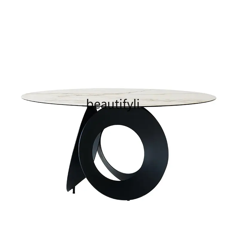 yj Dining Table Modern Simple and Light Luxury round Table Carbon Steel Foot Slate European round Table 
yj Dining Table Modern Simple and Light Luxury round Table Carbon Steel Foot Slate European round Table