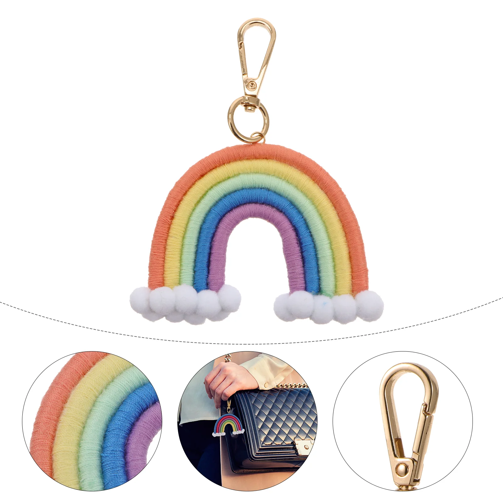 

Rainbow Keychain Key Pendant Keychains Macrame Pom Charm Woven Favors Party Tassel Ring Weaving Rope Ornament Hanging Novelty