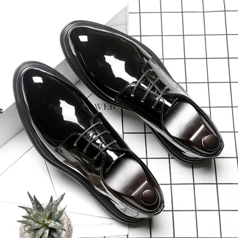 

big size men casual business office formal dress patent leather shoes lace-up derby shoe gentleman black footwear mans sneakers